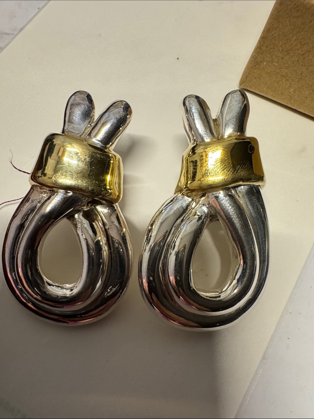Gold & Sterling Silver Knot Loop Statement Earrings1980s